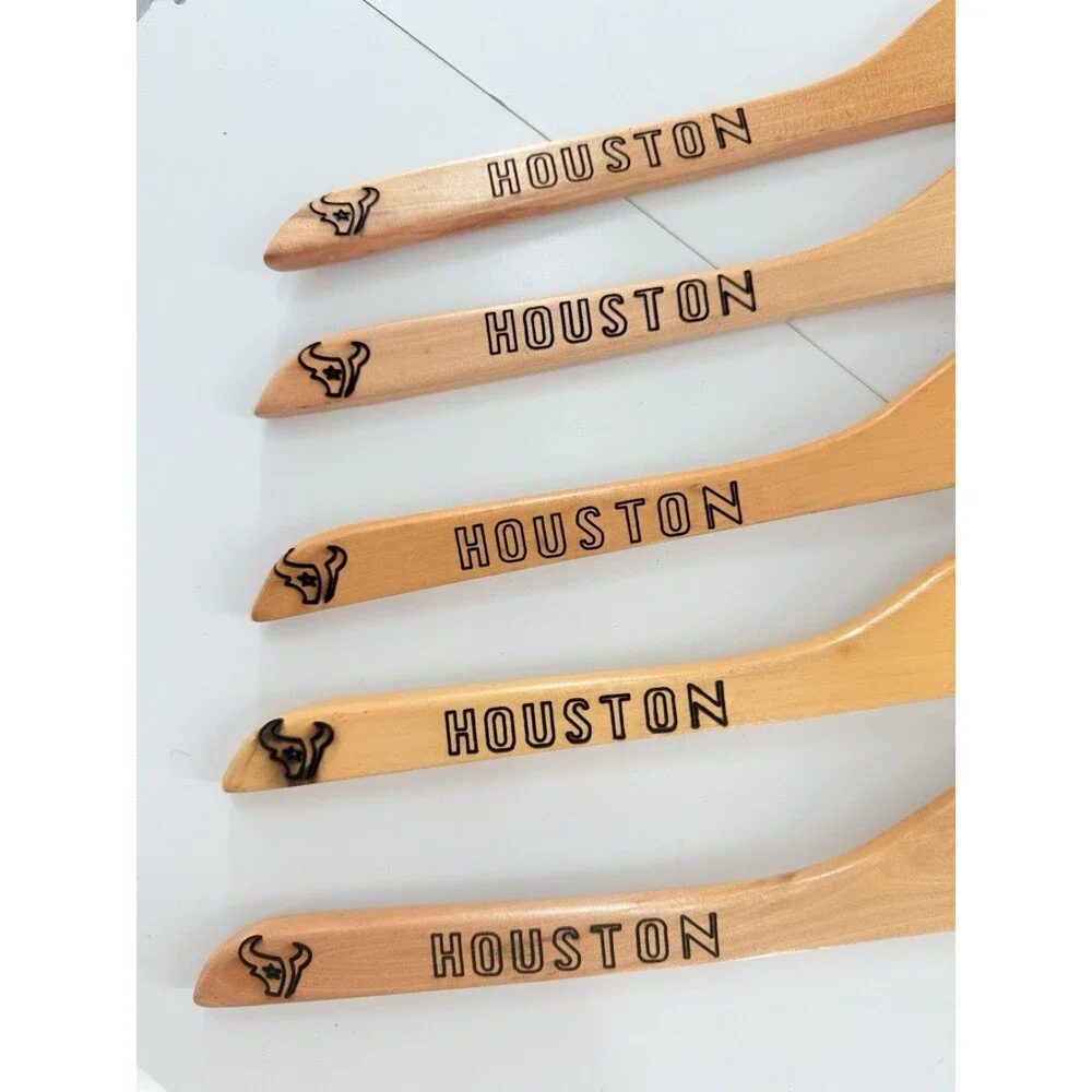 5 Custom personalized wooden hangers featuring the Houston Texans logo and name